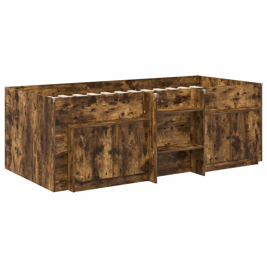Cadre de lit en loft avec armoire avec stockage 3 pc Chêne fumé - 3