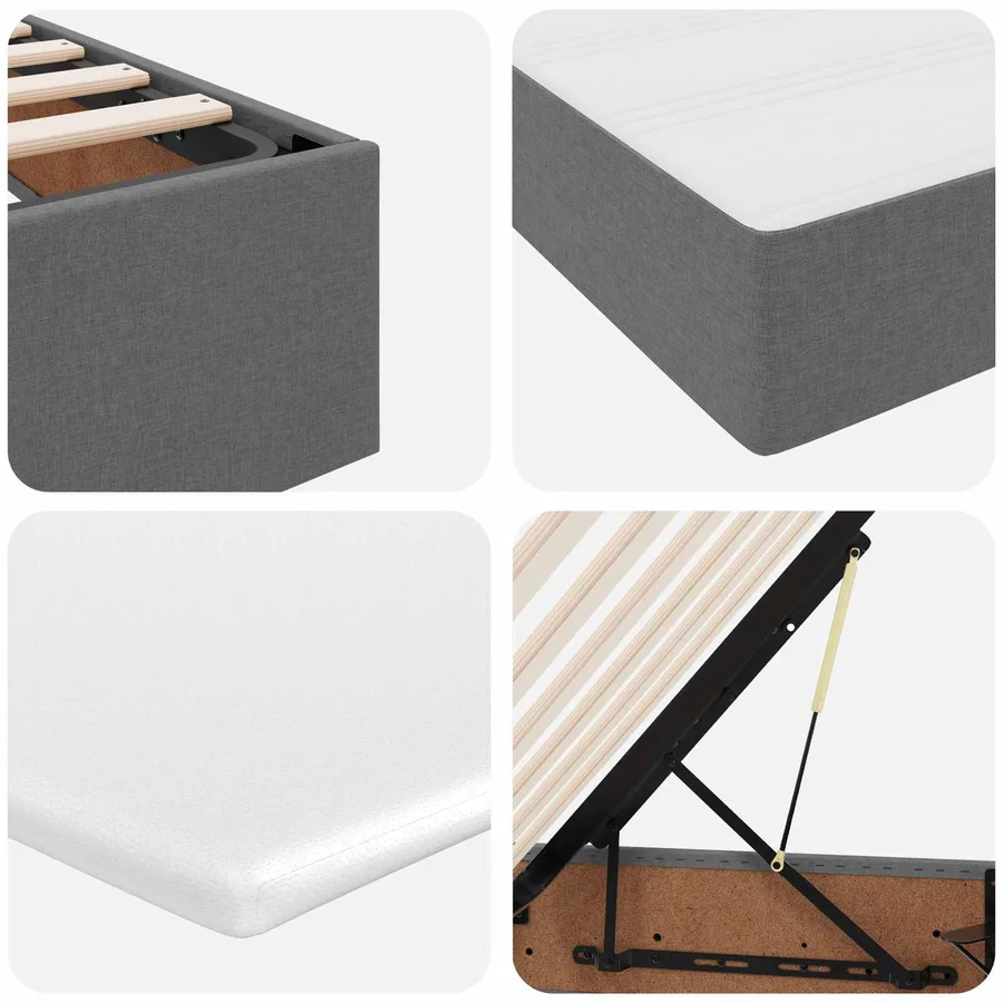 Lit avec rangement et matelas Gris foncé 200 x 200 cm Polyester - 11