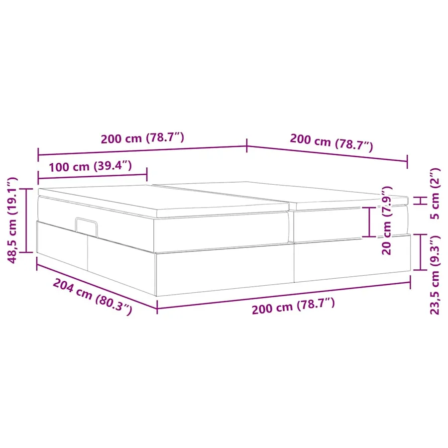 Lit avec rangement et matelas Gris foncé 200 x 200 cm Polyester - 13