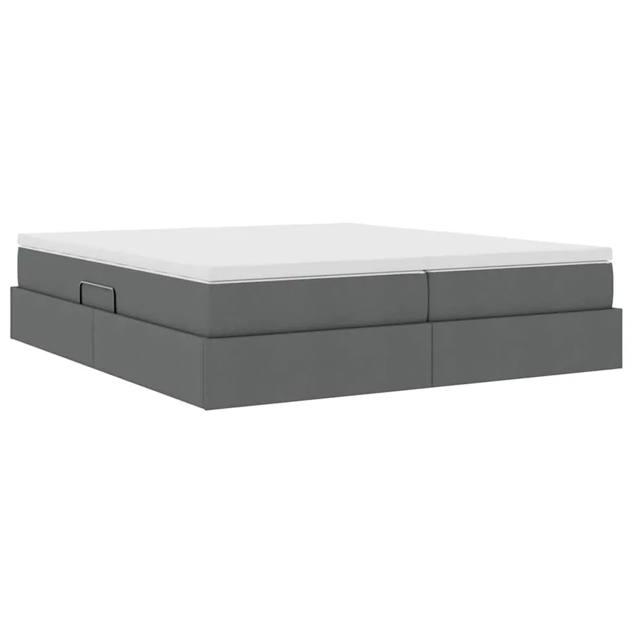 Lit avec rangement et matelas Gris foncé 200 x 200 cm Polyester - 8
