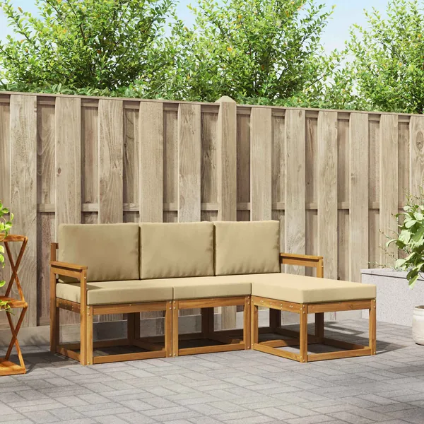 Ensemble de canapés d'extérieur 4 pcs Naturel et Beige