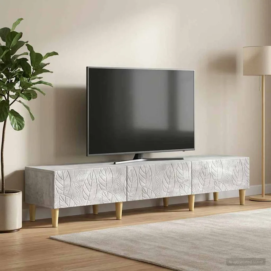 Meuble TV 147 x 34,5 x 30 cm Gris béton Bois d'ingénierie - 3