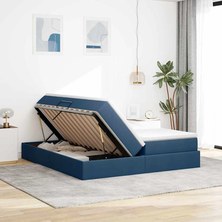 Lit avec rangement et matelas Bleu 180 x 200 cm Polyester - 4
