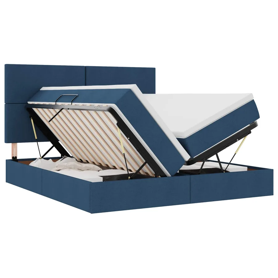 Lit de Rangement avec tête de lit Bleu 180 x 200 cm Tissu - 2