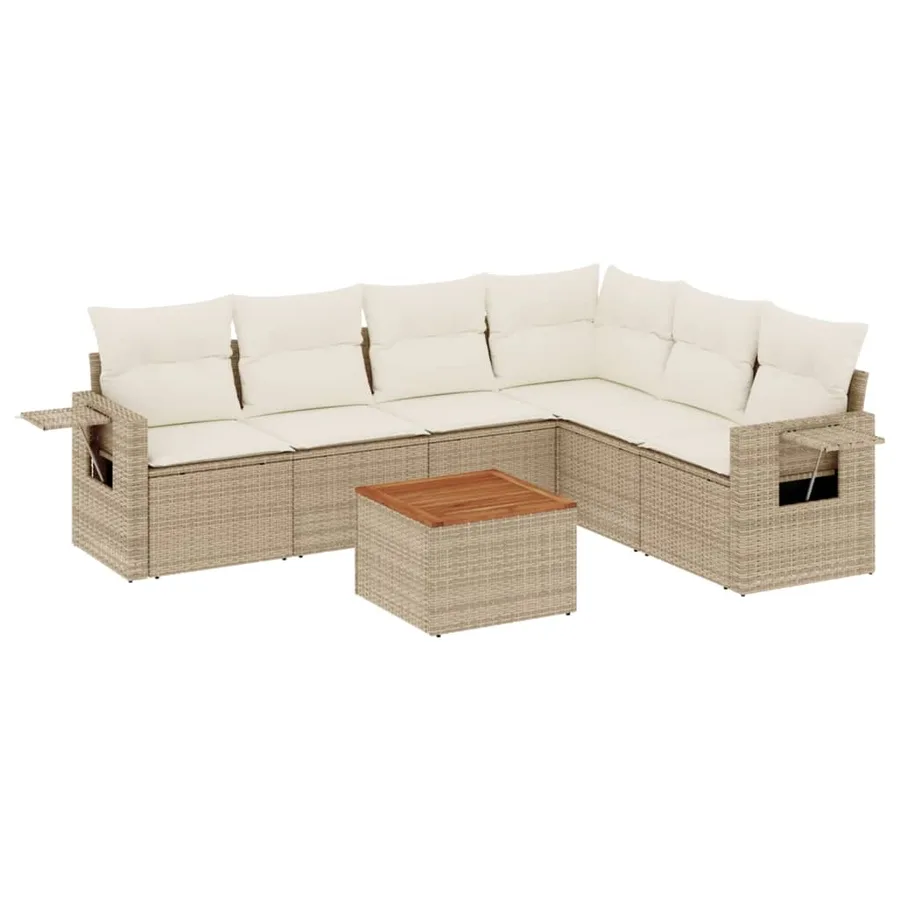Salon de jardin avec coussins 7 pcs beige résine tressée - 2