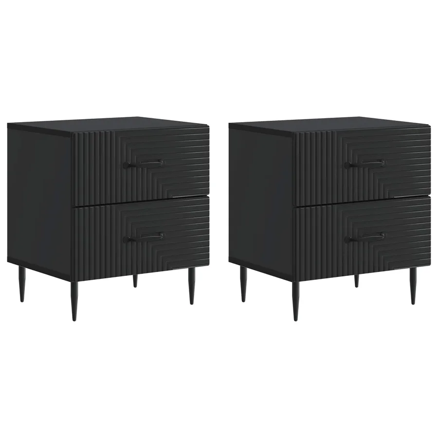 Cabinet de chevet avec tiroir 2 pcs Noir 43 x 34,5 x 47,5 cm - 2