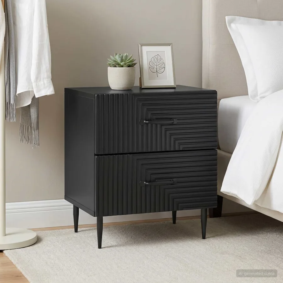 Cabinet de chevet avec tiroir 2 pcs Noir 43 x 34,5 x 47,5 cm - 4