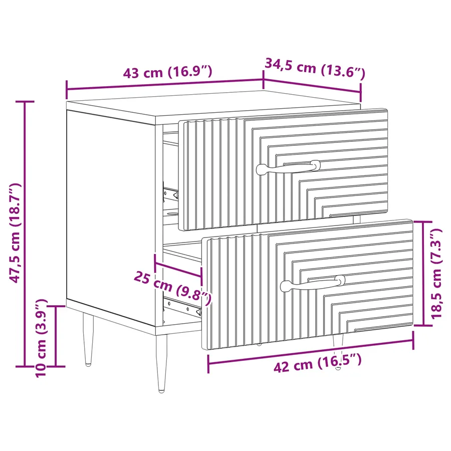 Cabinet de chevet 2 pcs Blanc brillant 43 x 34,5 x 47,5 cm - 13