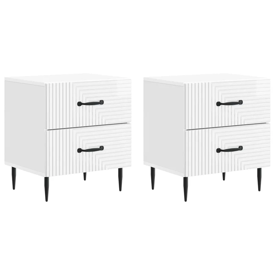 Cabinet de chevet 2 pcs Blanc brillant 43 x 34,5 x 47,5 cm - 2