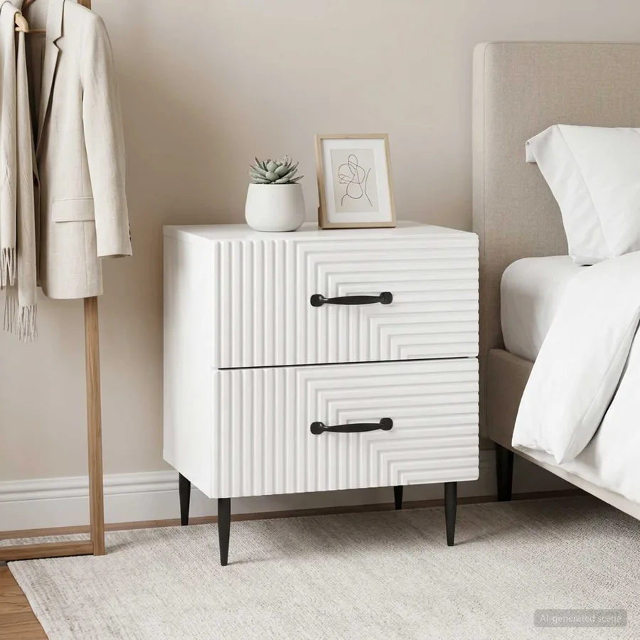 Cabinet de chevet 2 pcs Blanc brillant 43 x 34,5 x 47,5 cm - 4