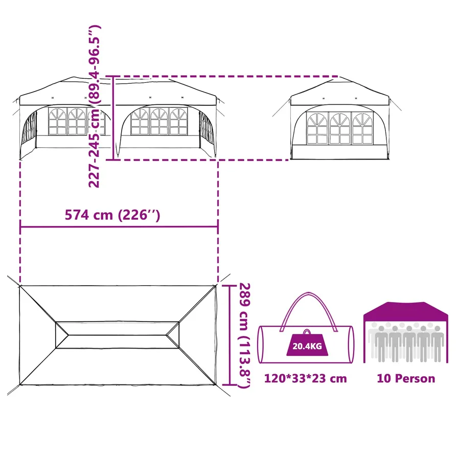 Tente de fête pop-up 575 x 288 x 245 cm Bleu Tissu Oxford - 17