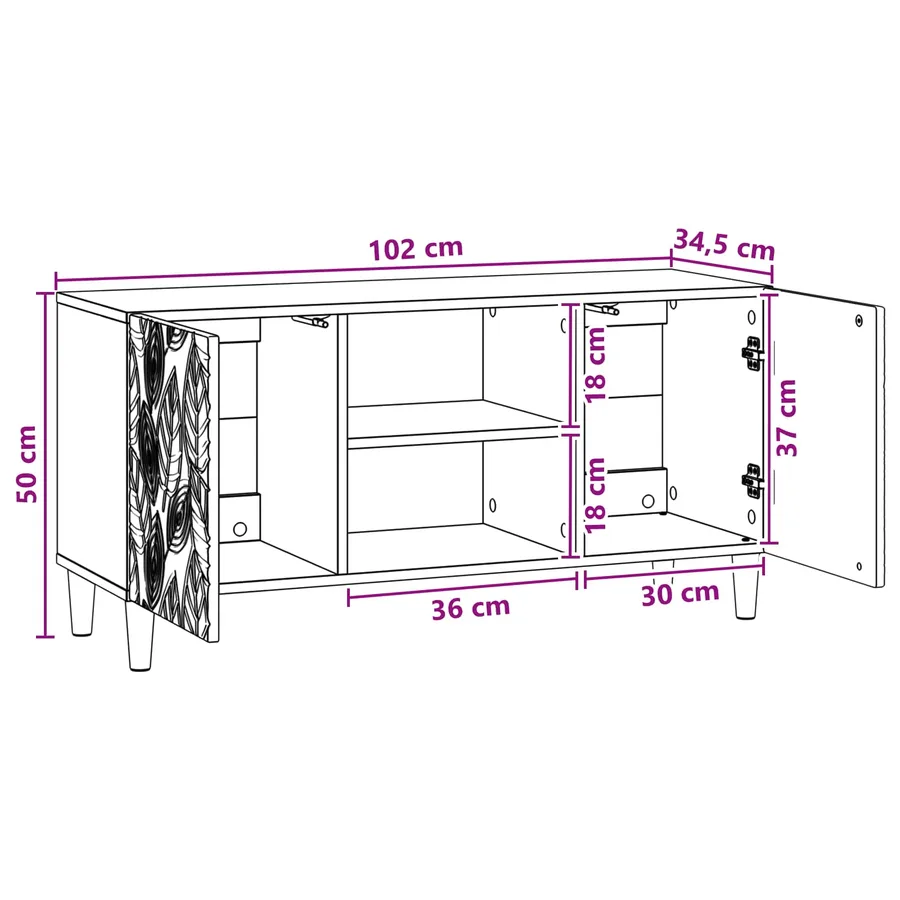 Meuble TV 102 x 34,5 x 50 cm Noir Bois d'ingénierie - 8