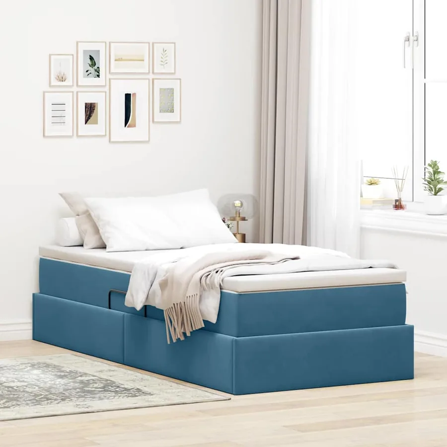 Lit avec rangement et matelas Bleu foncé 90 x 200 cm Velours