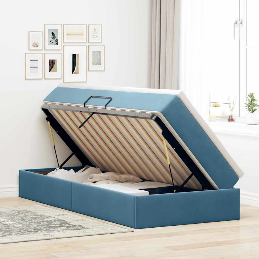 Lit avec rangement et matelas Bleu foncé 90 x 200 cm Velours - 4