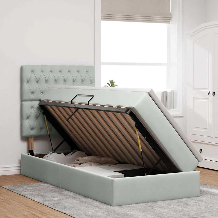 Lit avec rangement et matelas Gris clair 100 x 200 cm Velours - 4