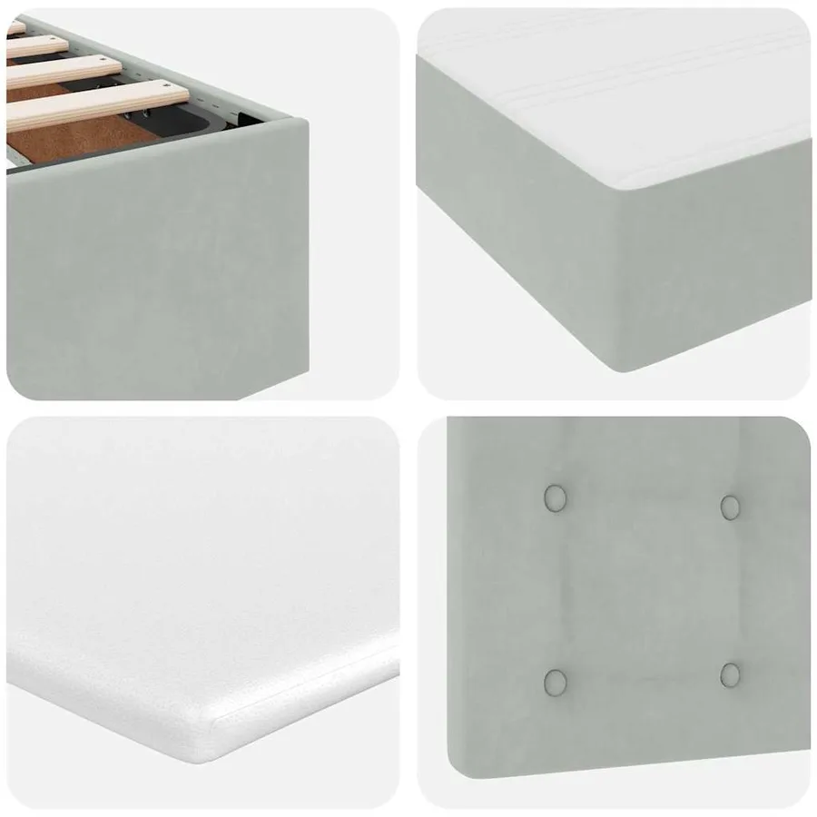 Lit de Rangement avec stockage Gris clair 200 x 200 cm Velours - 13