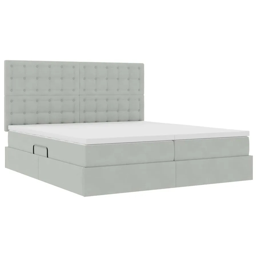 Lit de Rangement avec stockage Gris clair 200 x 200 cm Velours - 5