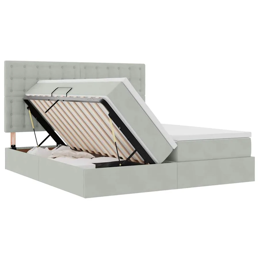 Lit de Rangement avec stockage Gris clair 200 x 200 cm Velours - 7