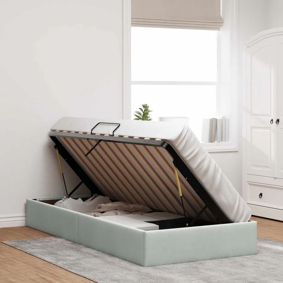 Cadre de lit ottoman Gris clair 100 x 200 cm Velours - 4