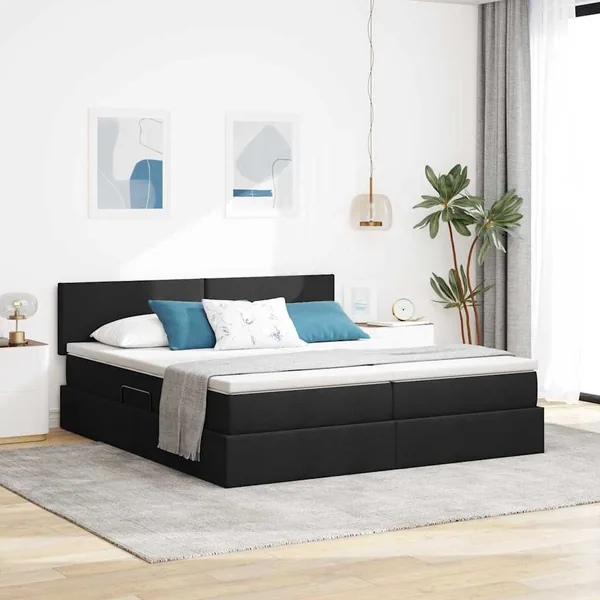 Lit de Rangement Noir 180 x 200 cm Cuir synthétique