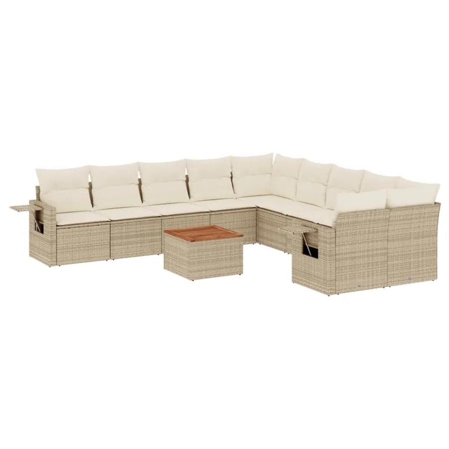 Salon de jardin 11 pcs avec coussins beige résine tressée - 2
