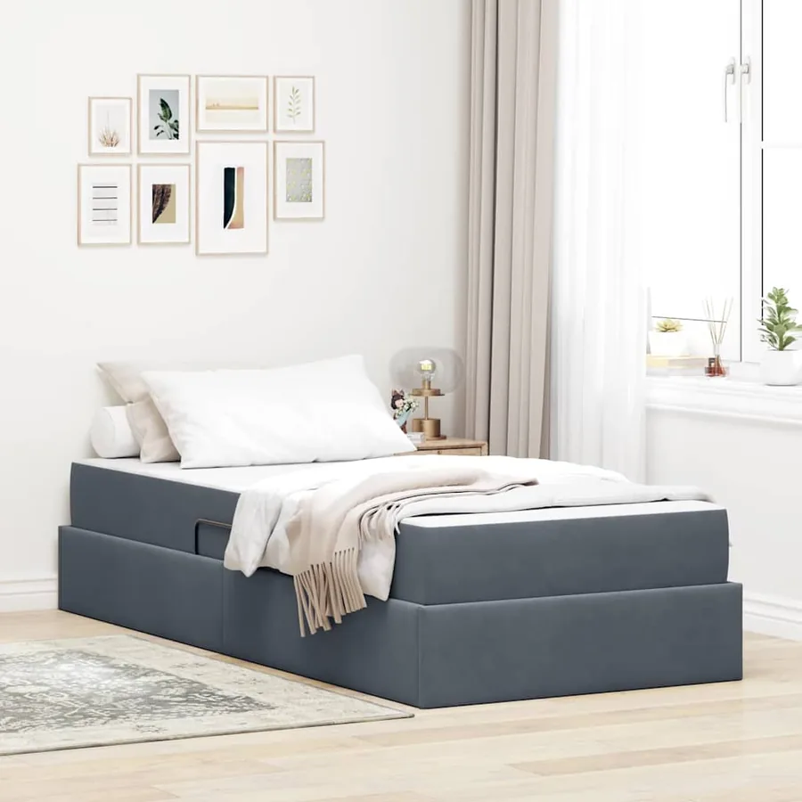 Lit avec rangement et matelas Gris foncé 90 x 190 cm Velours
