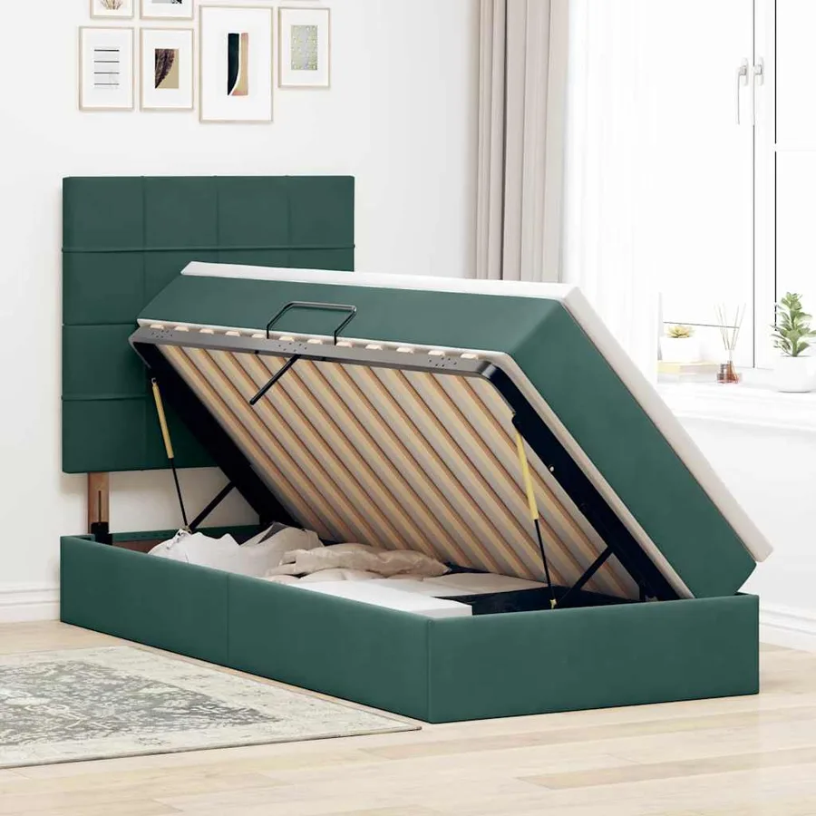 Lit de rangement LED avec matelas Vert foncé 90 x 200 cm - 4