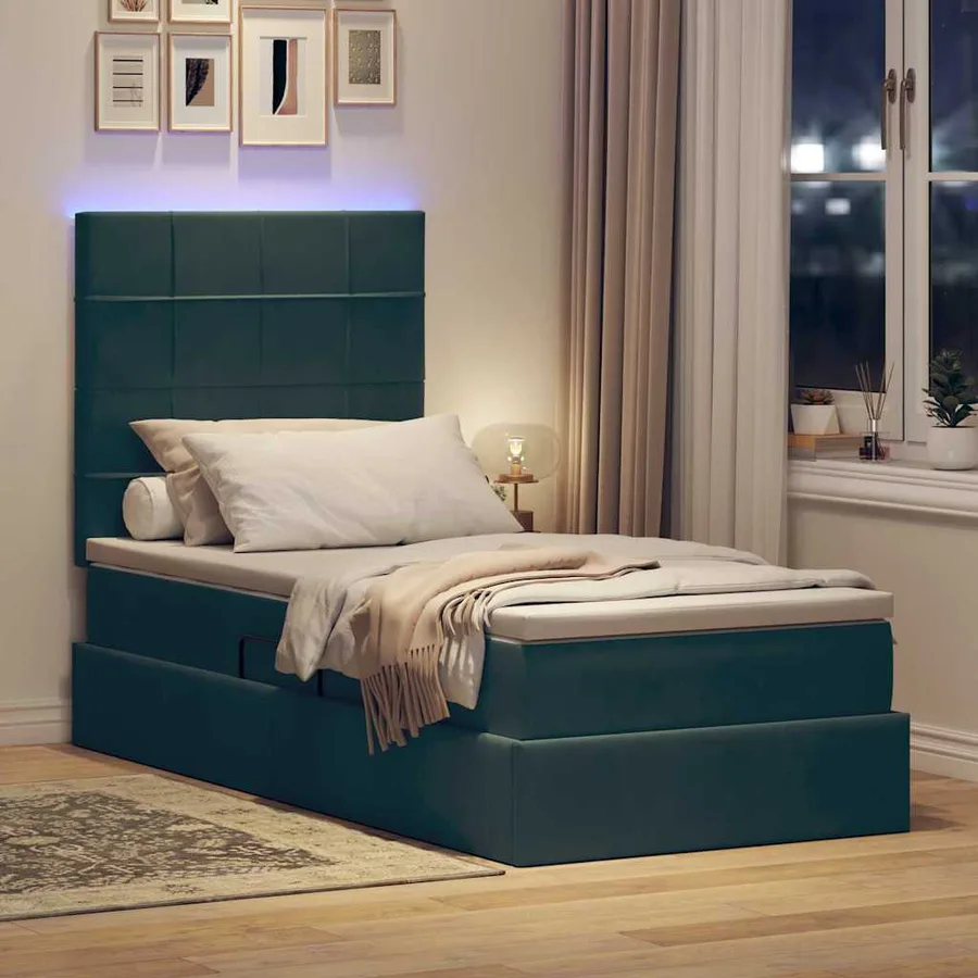 Lit de rangement LED avec matelas Vert foncé 90 x 200 cm - 5