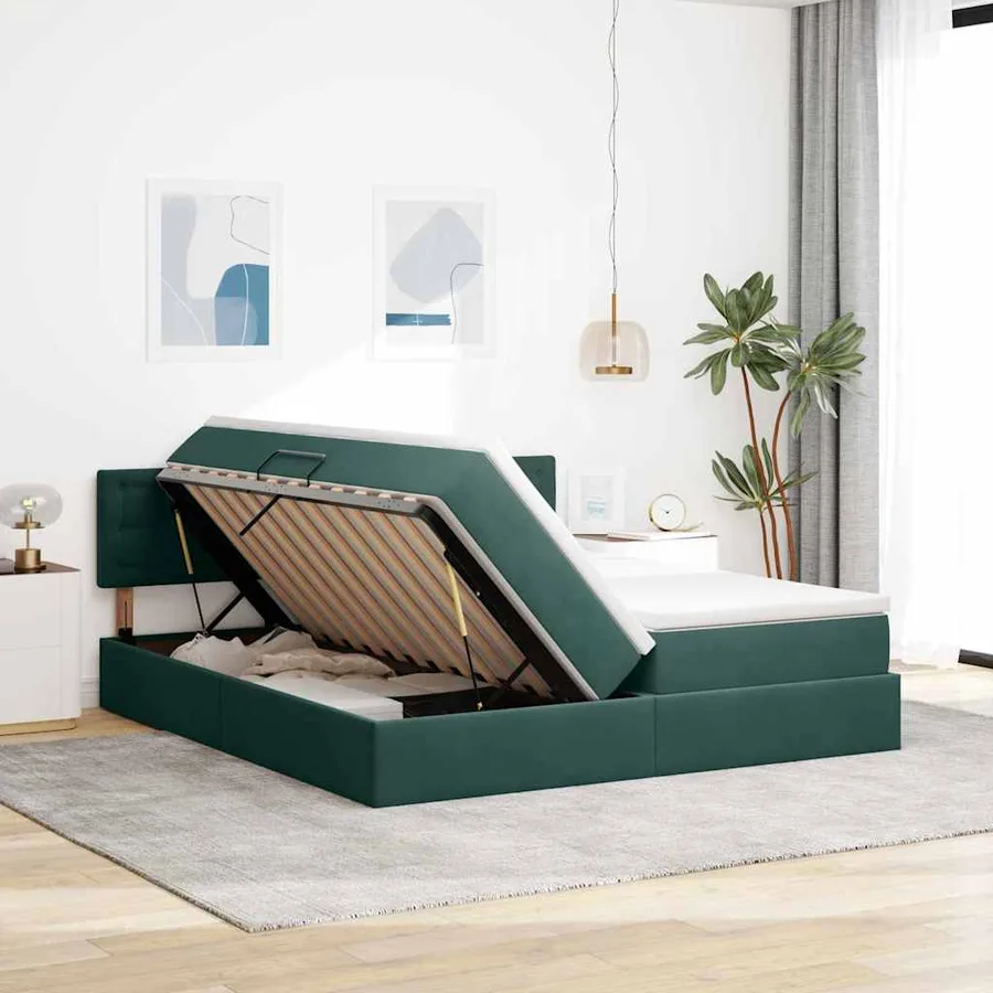 Lit de Rangement avec matelas Vert foncé 90 x 200 cm - 4