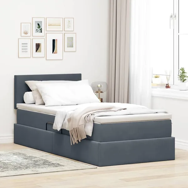 Lit de Rangement avec matelas Gris foncé 90 x 200 cm Velours