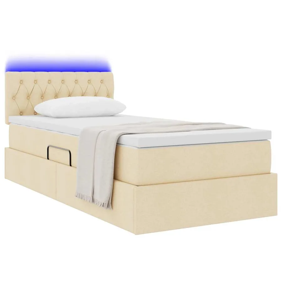 Lit de rangement LED avec matelas Crème 100 x 200 cm Tissu - 3