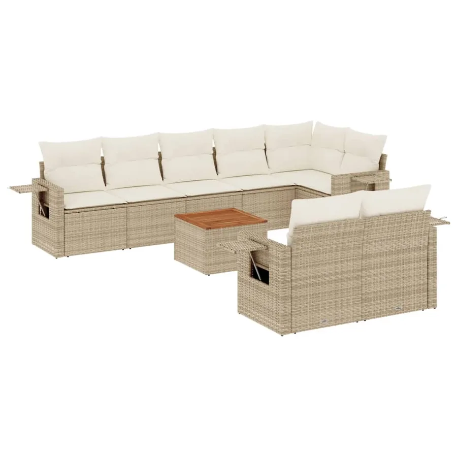 Salon de jardin avec coussins 9 pcs beige résine tressée - 2
