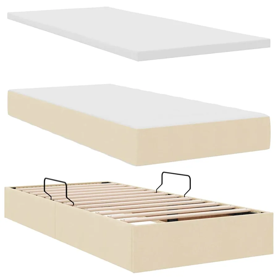 Lit de rangement LED avec matelas Crème 200 x 200 cm Tissu - 9