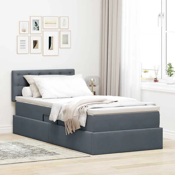 Lit de Rangement avec matelas Gris foncé 90 x 200 cm Velours