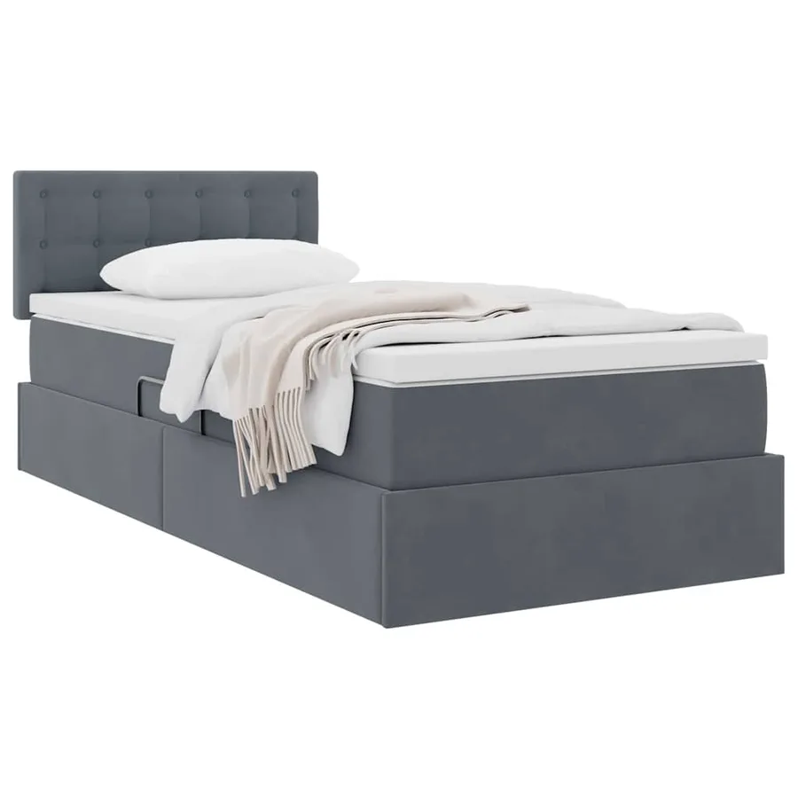 Lit de Rangement avec matelas Gris foncé 90 x 200 cm Velours - 3