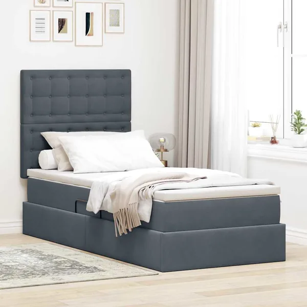 Lit de rangement LED avec matelas Gris foncé 100 x 200 cm