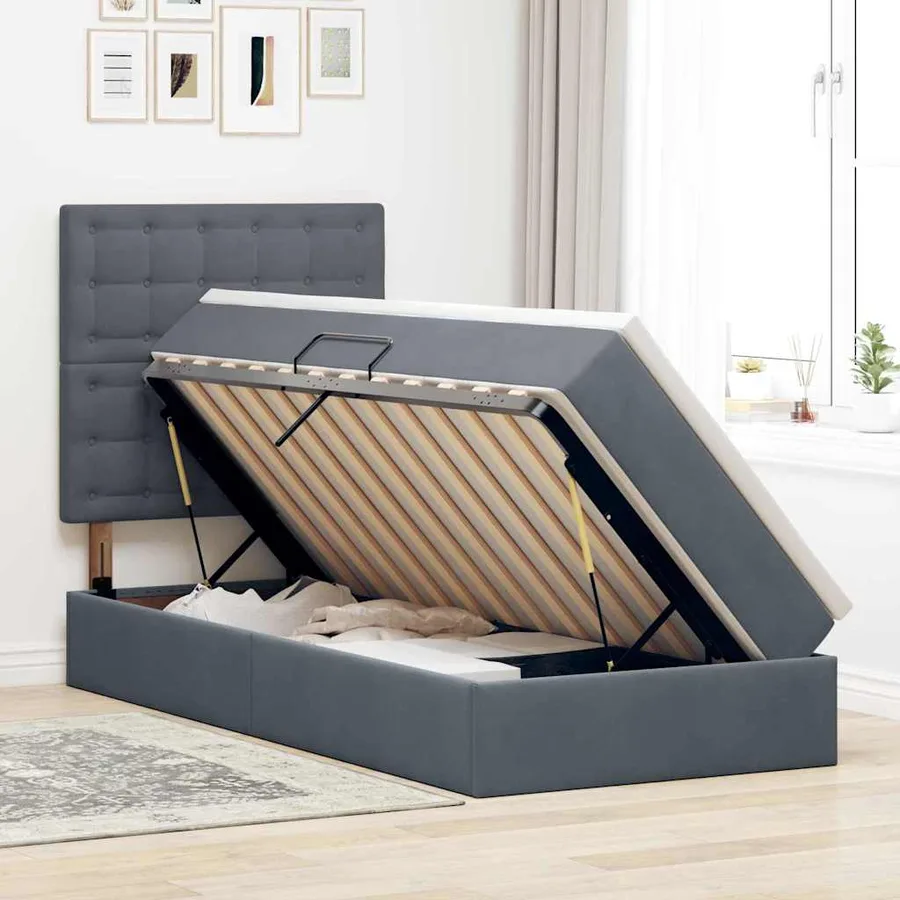 Lit de rangement LED avec matelas Gris foncé 100 x 200 cm - 4