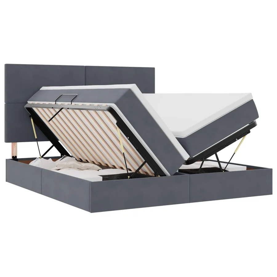 Lit de Rangement avec stockage Gris foncé 200 x 200 cm Velours - 2