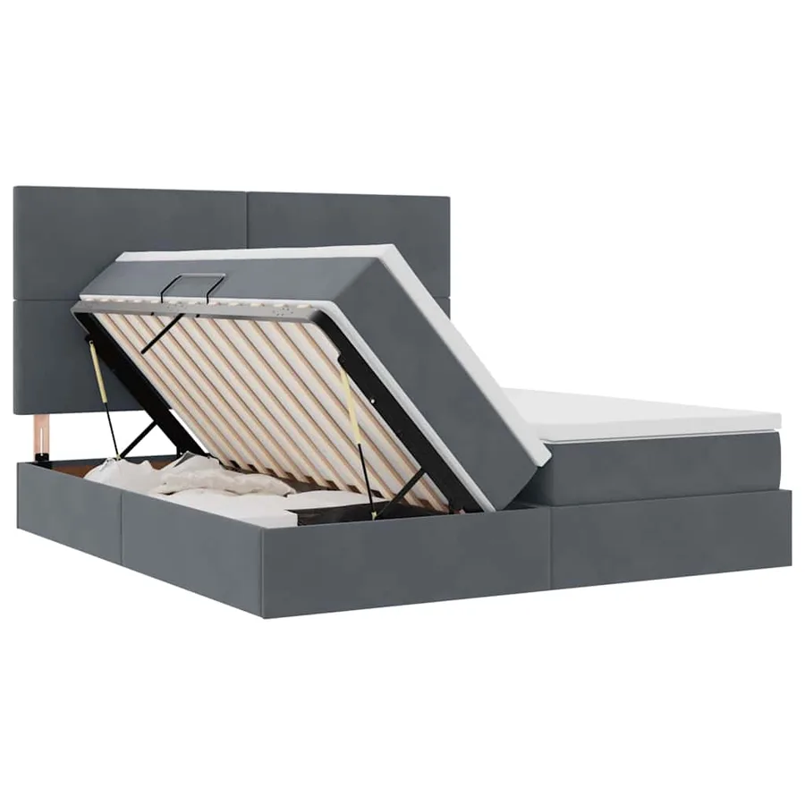 Lit de Rangement avec stockage Gris foncé 200 x 200 cm Velours - 6