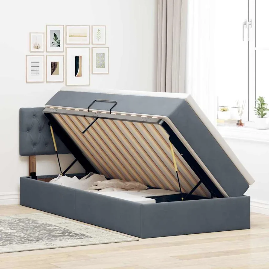 Lit de rangement LED avec matelas Gris foncé 90 x 200 cm - 4