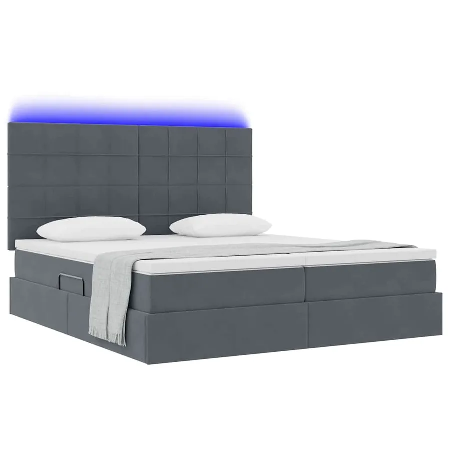 Lit de rangement LED avec matelas Gris foncé 200 x 200 cm - 3