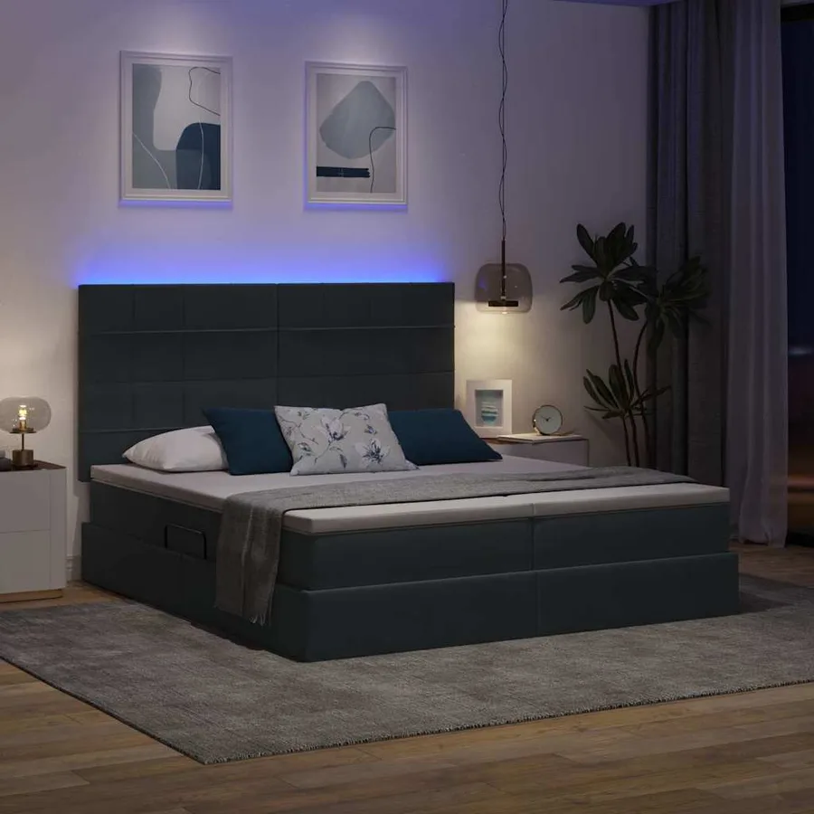 Lit de rangement LED avec matelas Gris foncé 200 x 200 cm - 5