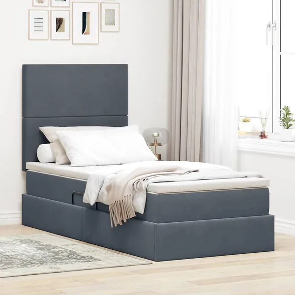 Lit de rangement LED avec matelas Gris foncé 100 x 200 cm