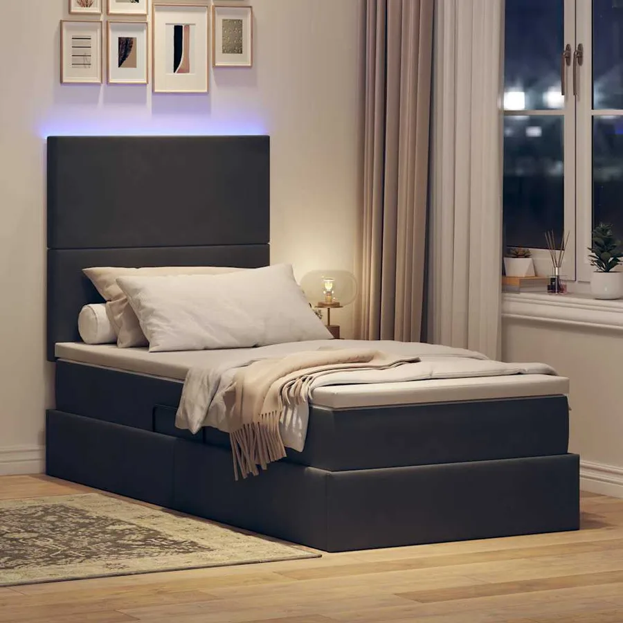 Lit de rangement LED avec matelas Gris foncé 100 x 200 cm - 5