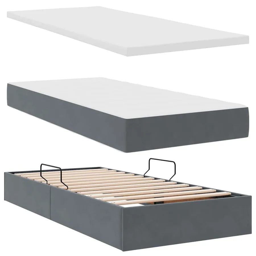 Lit de rangement LED avec matelas Gris foncé 100 x 200 cm - 9