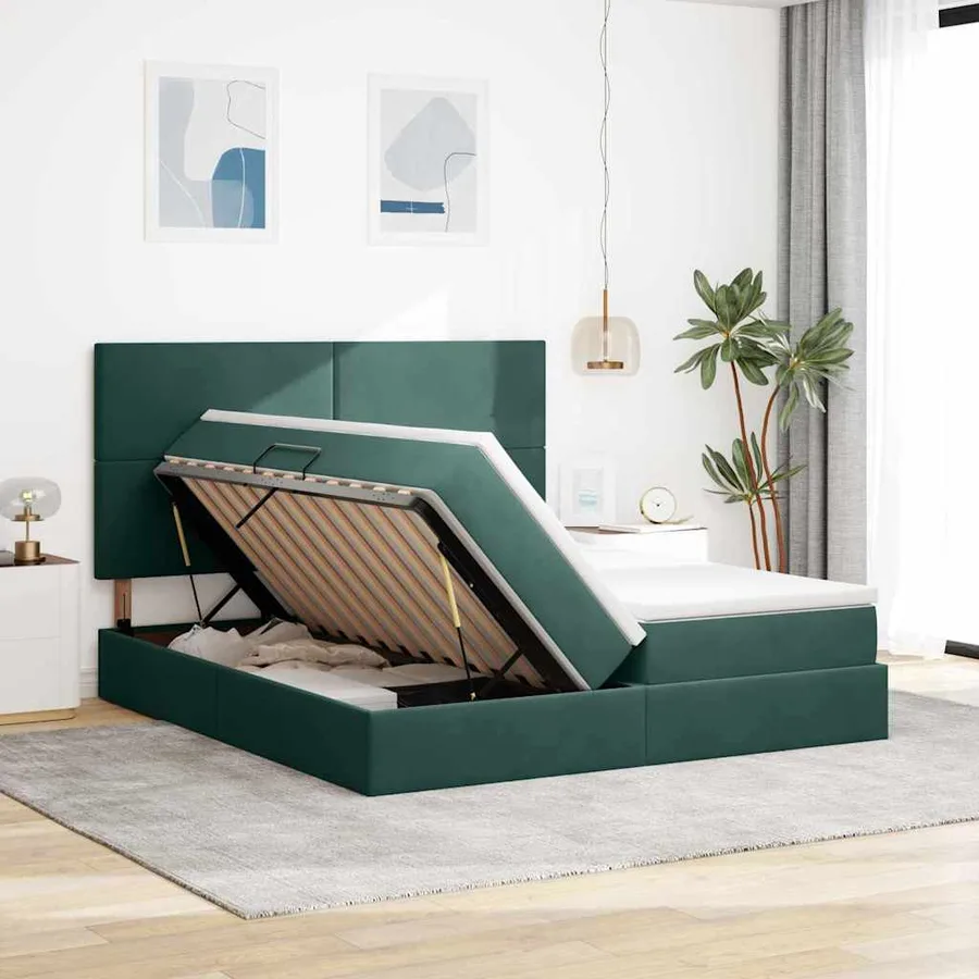 Lit de Rangement avec stockage Vert foncé 200 x 200 cm Velours - 4