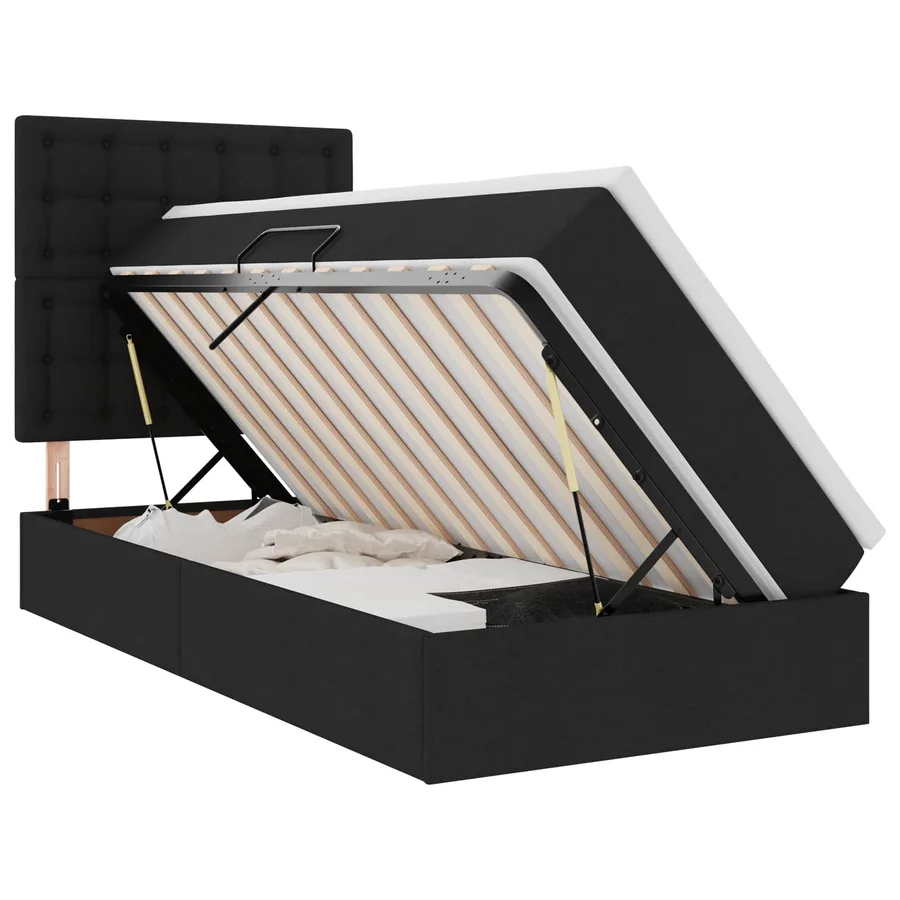 Lit avec rangement et matelas Noir 90 x 200 cm tissu - 2