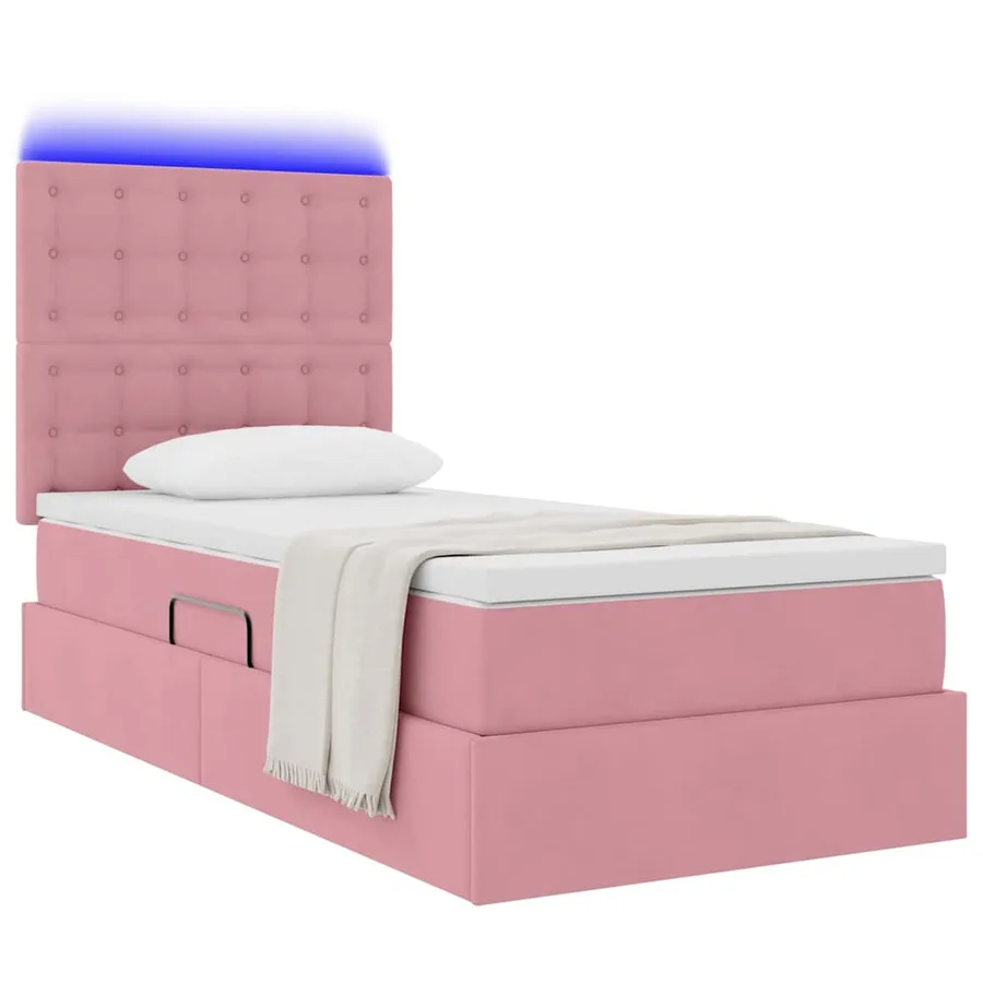 Lit de rangement LED avec matelas Rose 100 x 200 cm Velours - 3