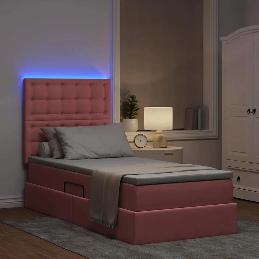 Lit de rangement LED avec matelas Rose 100 x 200 cm Velours - 5