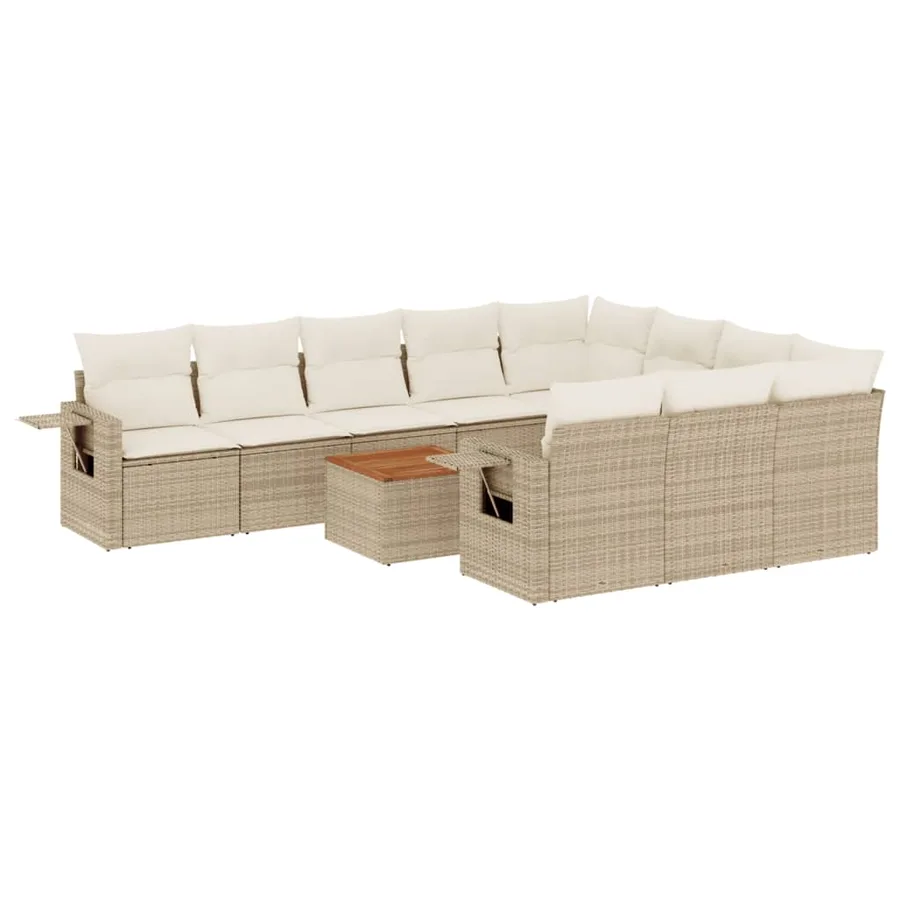 Salon de jardin 11 pcs avec coussins beige résine tressée - 2